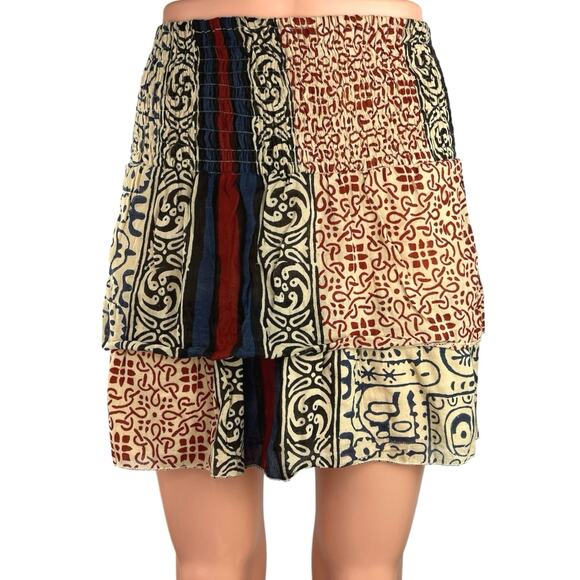 Kashish Multicolor Print Smocked Elastic Waist Layered Mini A-Line Skirt Size OS - Picture 1 of 5